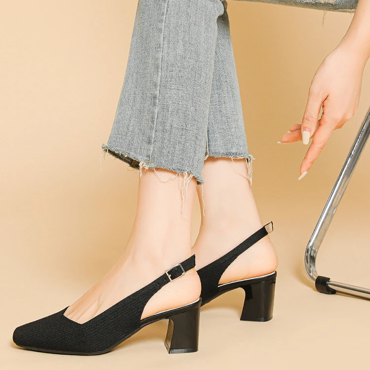 Slingback Salto Bloco Malha Tricô Confortável - Glenna