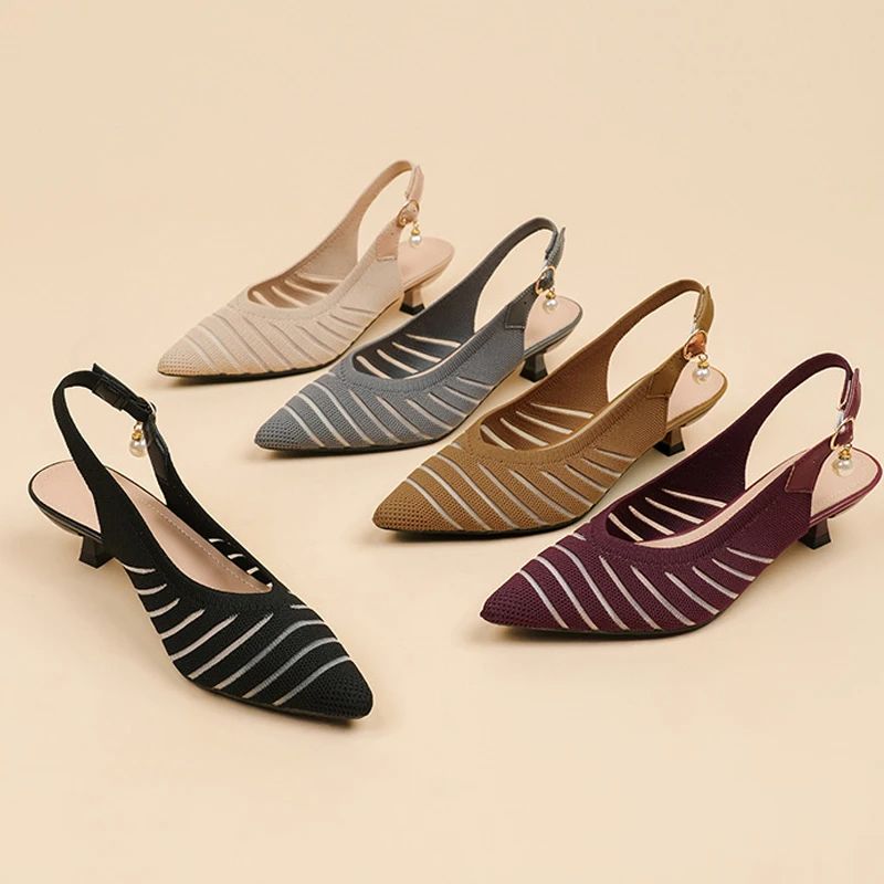 Slingback Salto Kitten Malha Tricô Confortável - Jessie