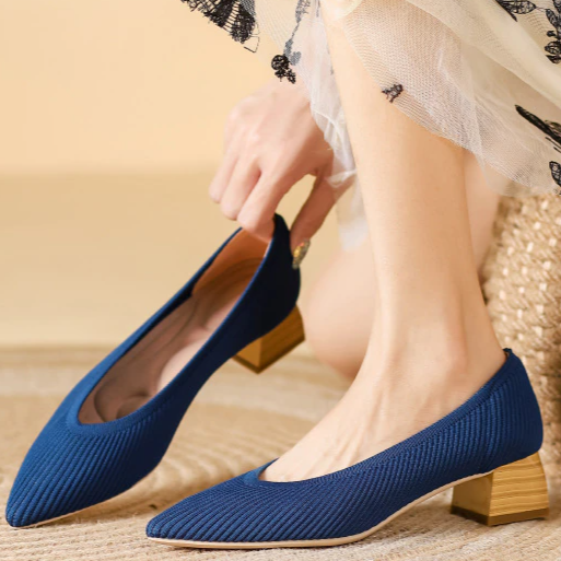 Scarpin Salto Bloco Confortável em Malha Tricô - Tania