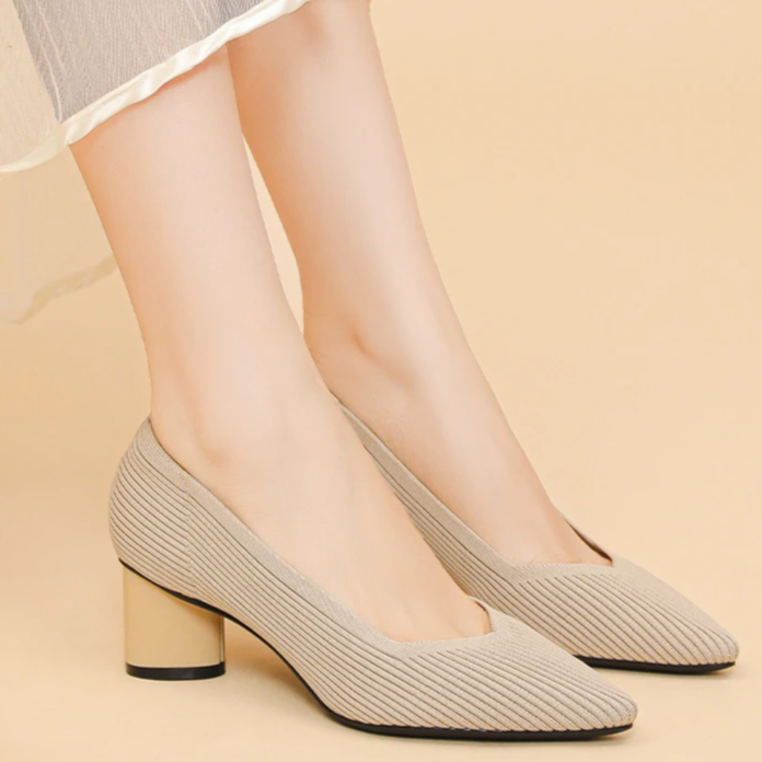 Scarpin Salto Bloco Confortável em Malha Tricô - Hazel