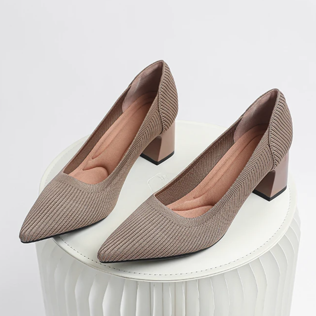 Scarpin Salto Bloco Confortável em Malha Tricô - Alice