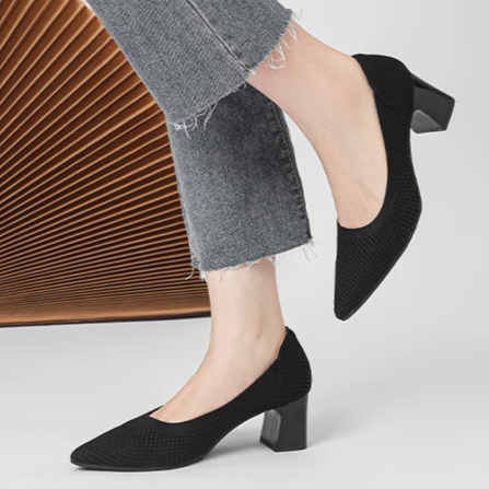 Scarpin Salto Bloco Confortável em Malha Tricô - Jade