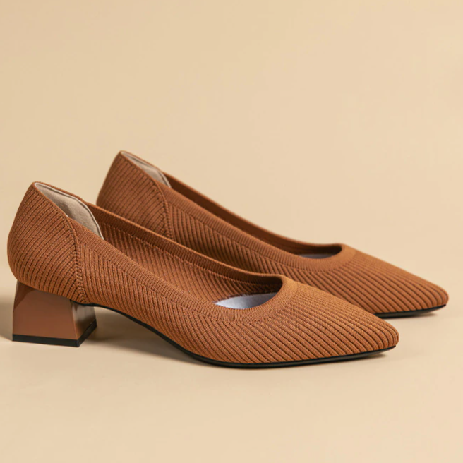Scarpin Salto Bloco Confortável em Malha Tricô - Agnes