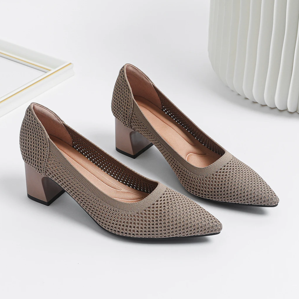 Scarpin Salto Bloco Confortável em Malha Tricô - Jade