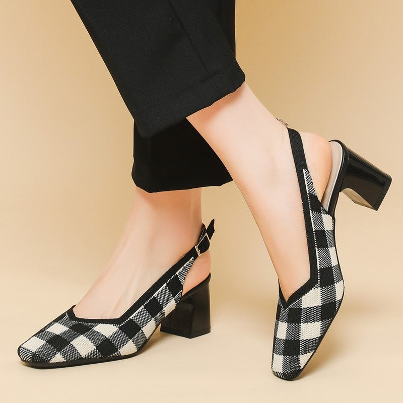 Slingback Salto Bloco Malha Tricô Confortável - Kiara
