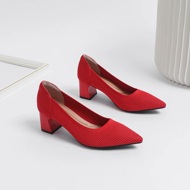 Scarpin Salto Bloco Confortável em Malha Tricô - Alice