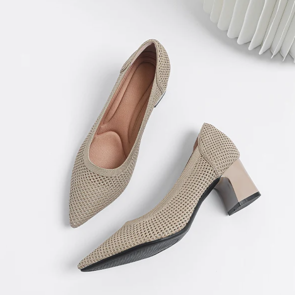 Scarpin Salto Bloco Confortável em Malha Tricô - Jade