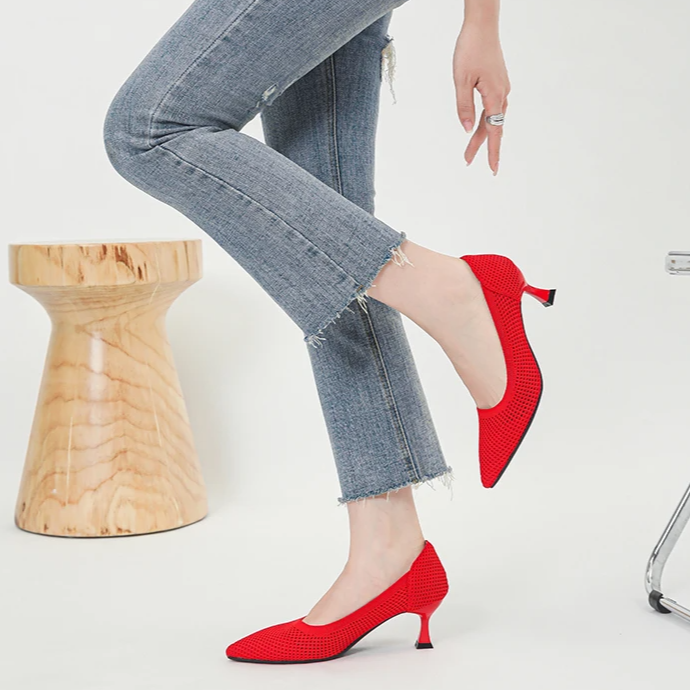 Scarpin Salto Médio Confortável em Malha Tricô - Lara