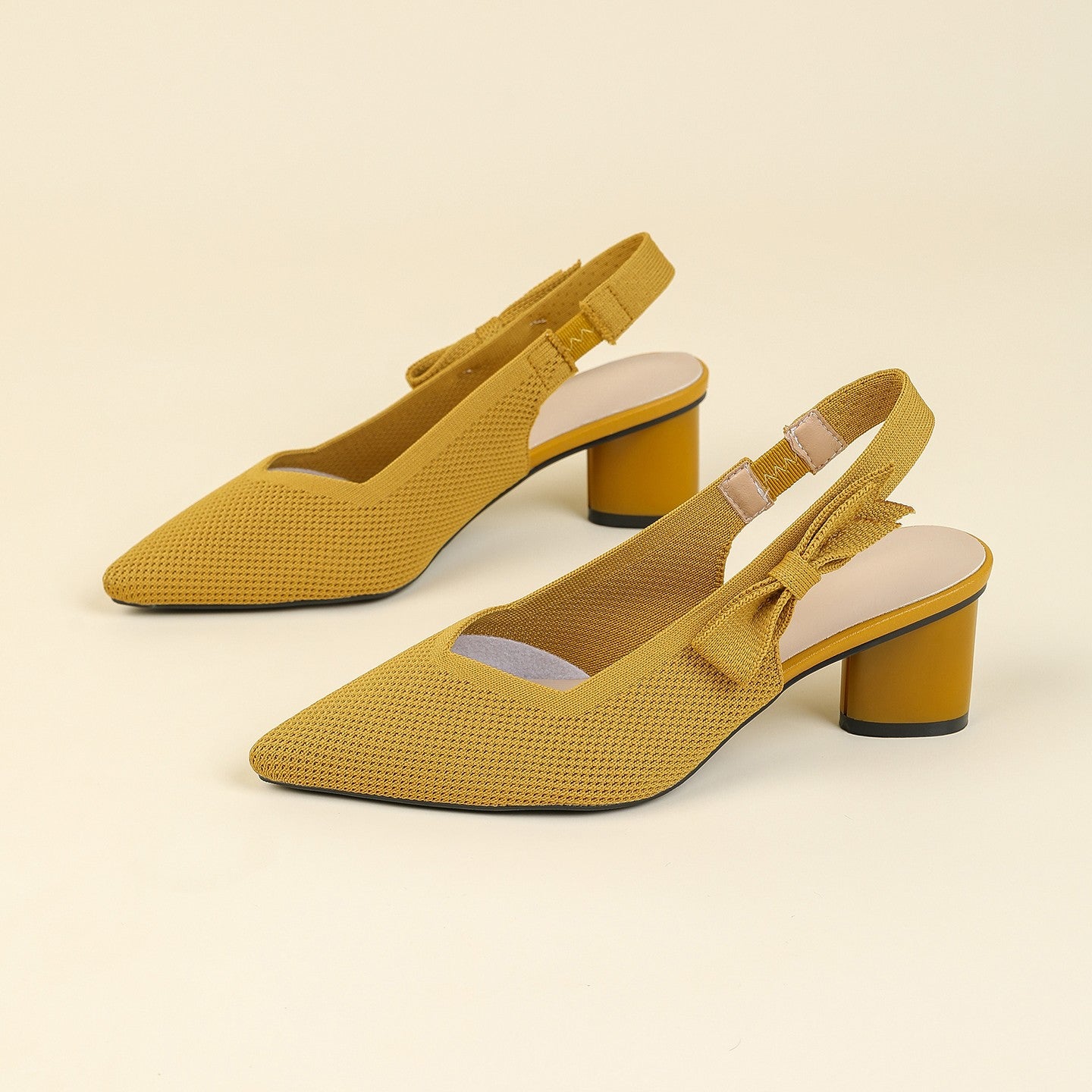 Slingback Salto Bloco em Malha Tricô Confortável – Valenne