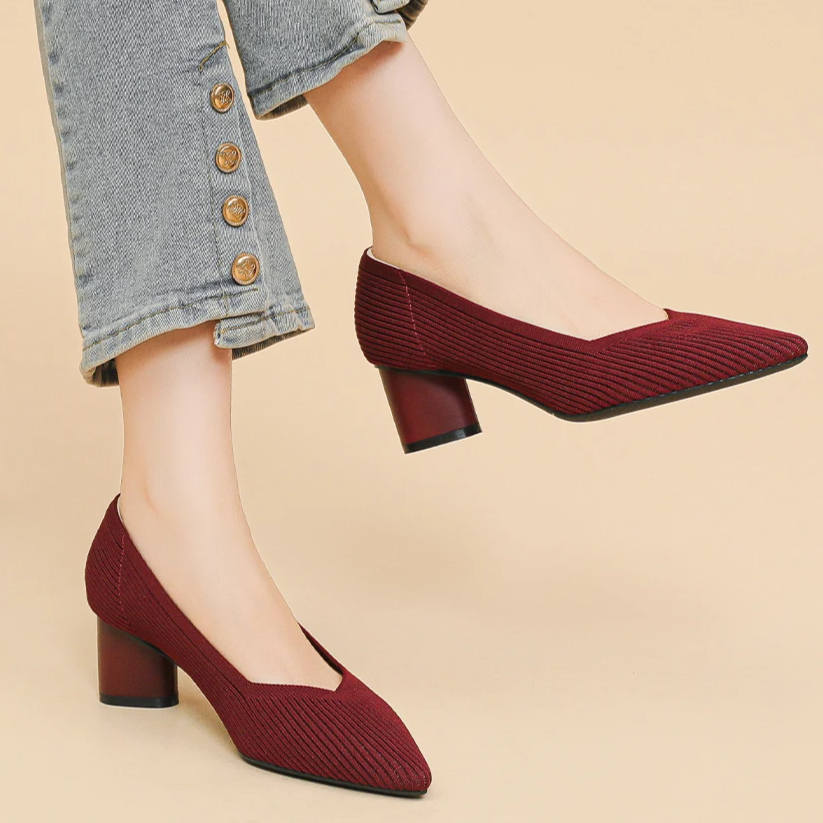 Scarpin Salto Bloco Confortável em Malha Tricô - Hazel