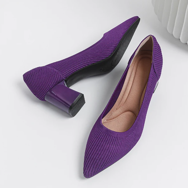 Scarpin Salto Bloco Confortável em Malha Tricô - Alice