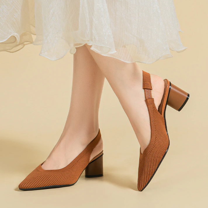Slingback Salto Bloco Malha Tricô Confortável - Audrey