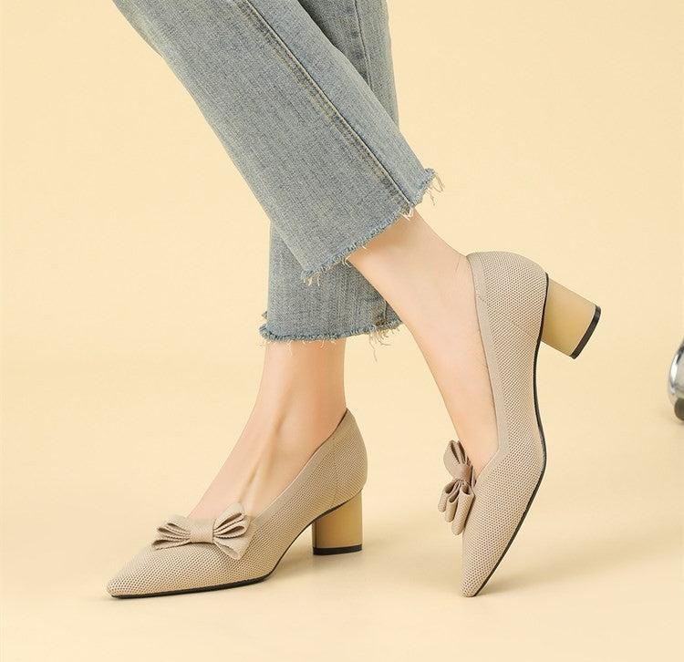 Scarpin Salto Bloco Confortável em Malha Tricô - Mabel