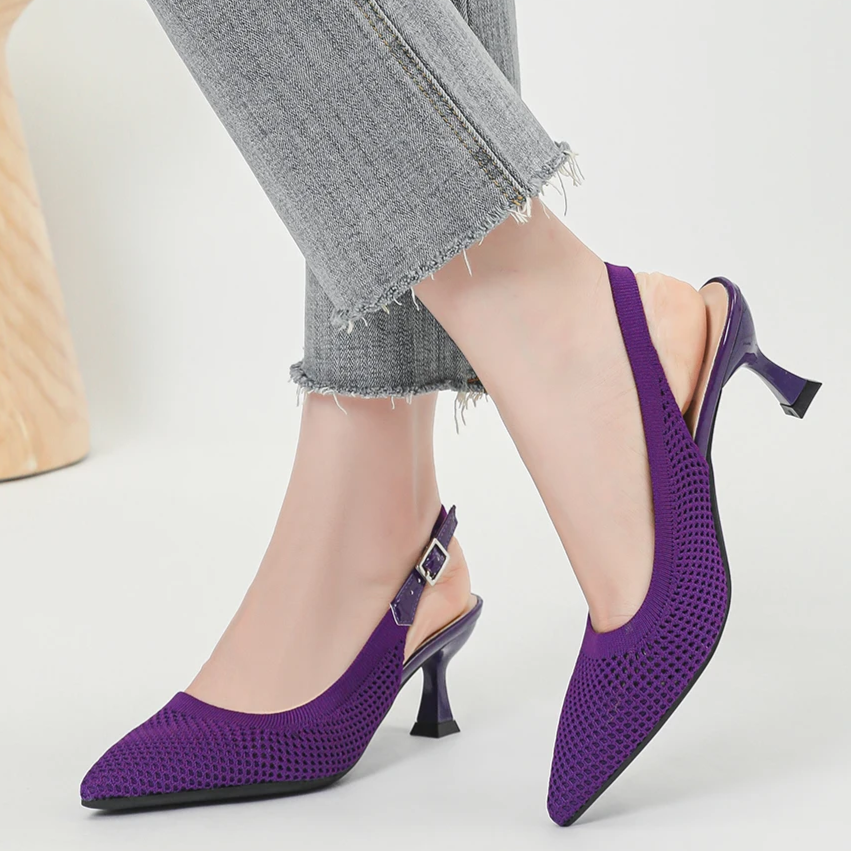 Slingback Salto Médio Malha Tricô Confortável - Zara