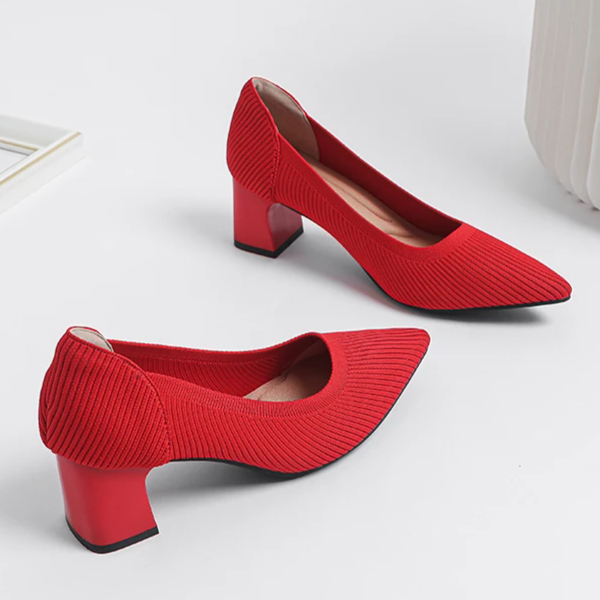 Scarpin Salto Bloco Confortável em Malha Tricô - Alice