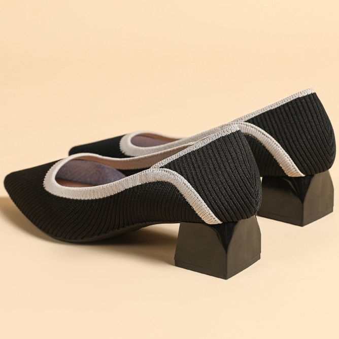 Scarpin Salto Bloco Confortável em Malha Tricô - Ariel