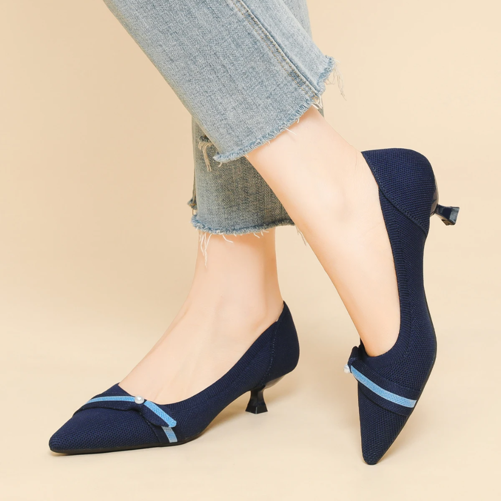Scarpin Salto Kitten Confortável em Malha Tricô - Stace
