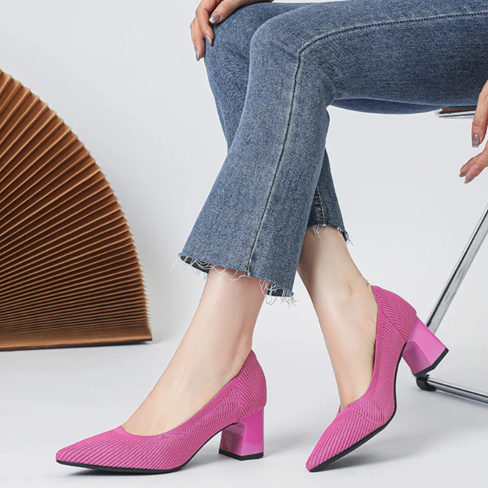 Scarpin Salto Bloco Confortável em Malha Tricô - Alice