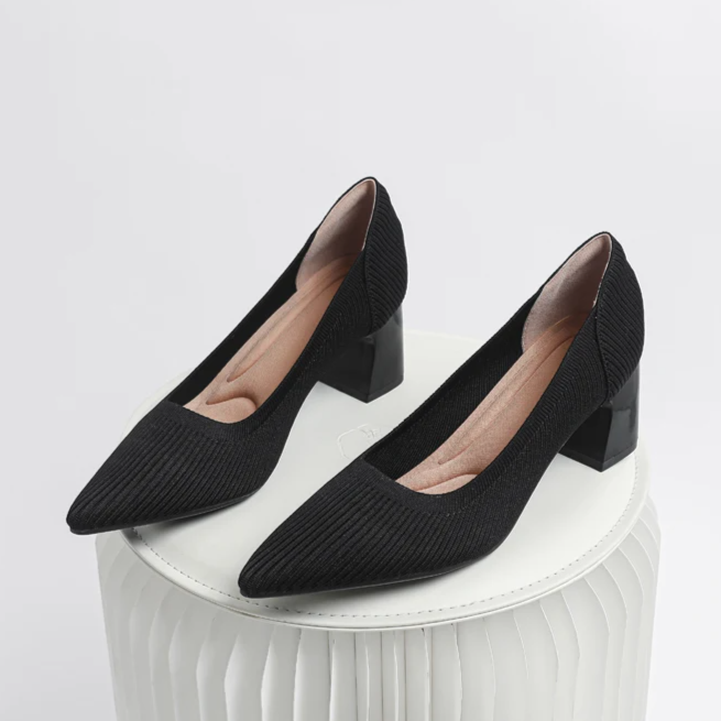 Scarpin Salto Bloco Confortável em Malha Tricô - Alice