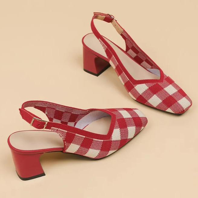 Slingback Salto Bloco Malha Tricô Confortável - Kiara