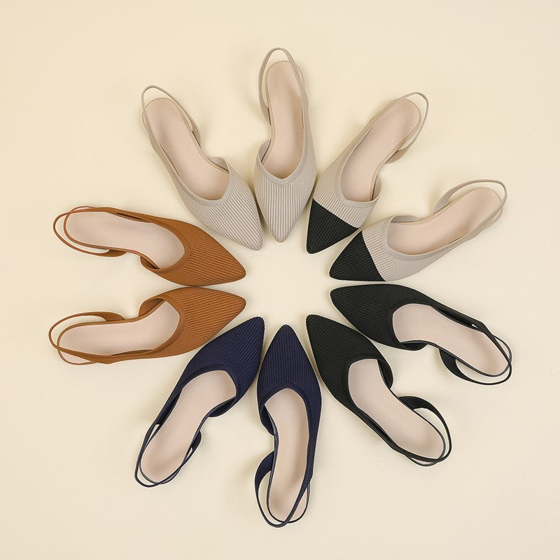 Slingback Salto Baixo Confortável em Malha Tricô  - Serena