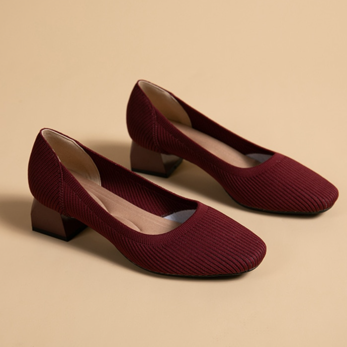 Scarpin Salto Bloco Confortável em Malha Tricô - Lena