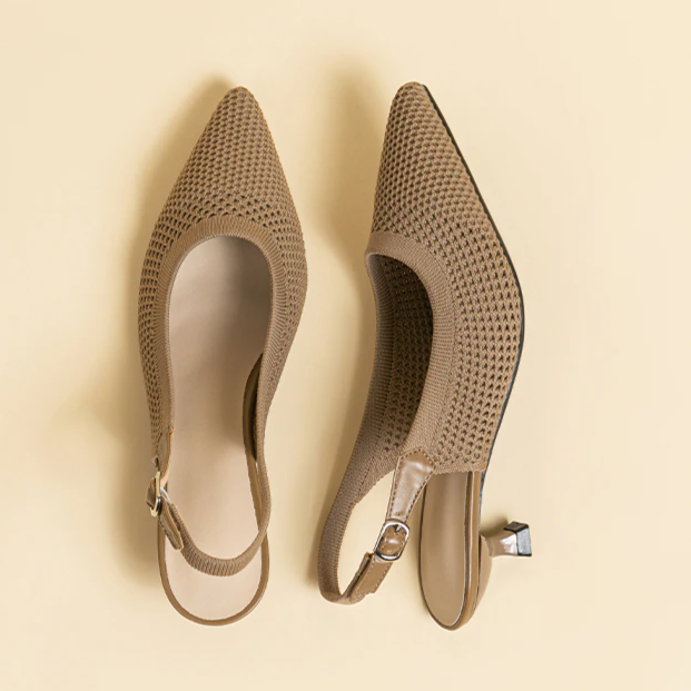 Slingback Salto Kitten Malha Tricô Confortável - Josiane