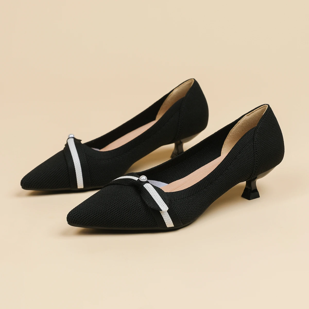 Scarpin Salto Kitten Confortável em Malha Tricô - Stace