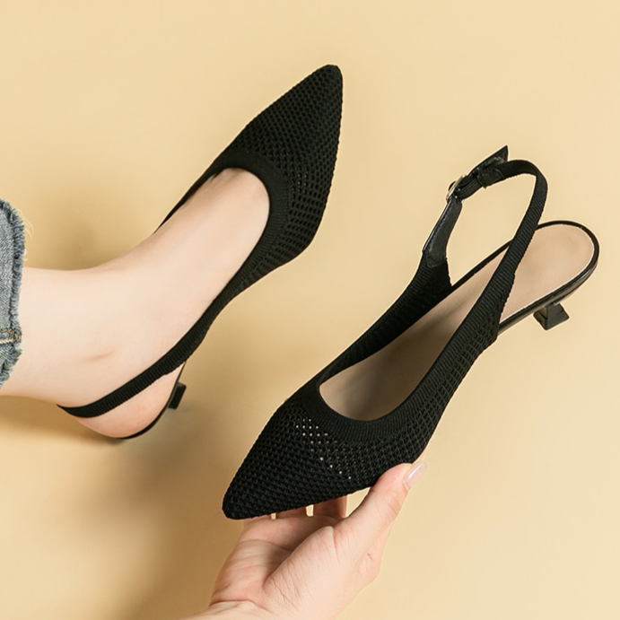 Slingback Salto Kitten Malha Tricô Confortável - Josiane