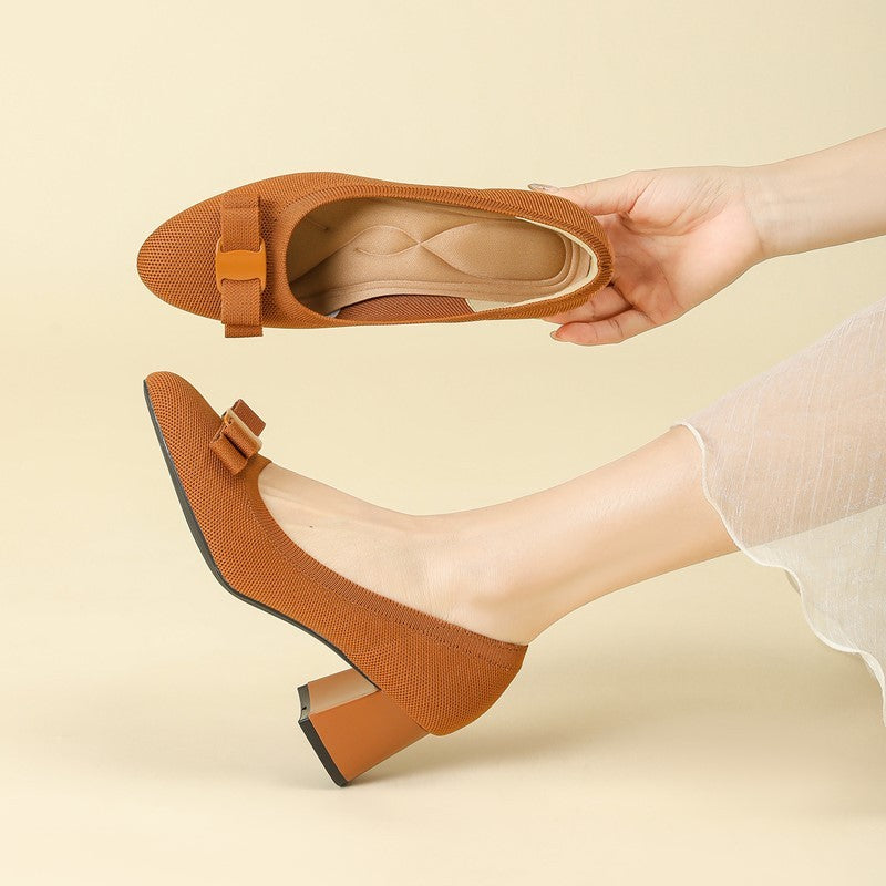 Scarpin Salto Bloco Confortável em Malha Tricô – Valerie