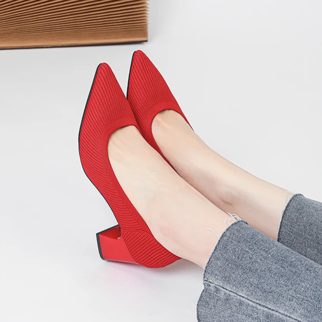 Scarpin Salto Bloco Confortável em Malha Tricô - Alice