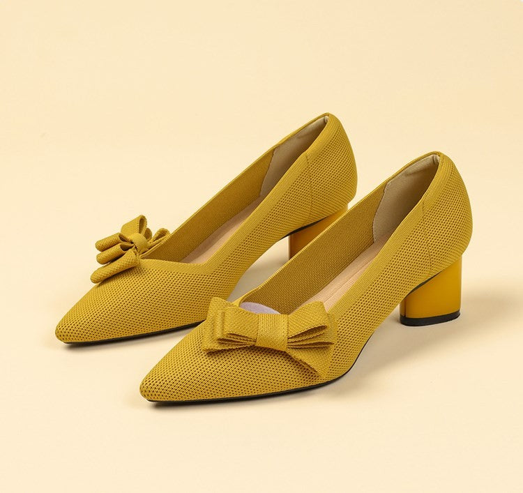 Scarpin Salto Bloco Confortável em Malha Tricô - Mabel
