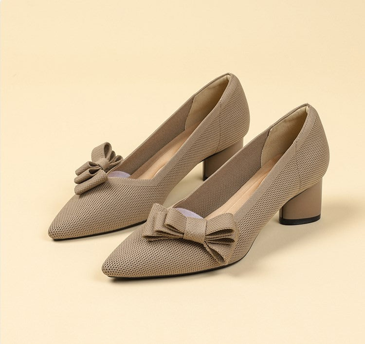 Scarpin Salto Bloco Confortável em Malha Tricô - Mabel