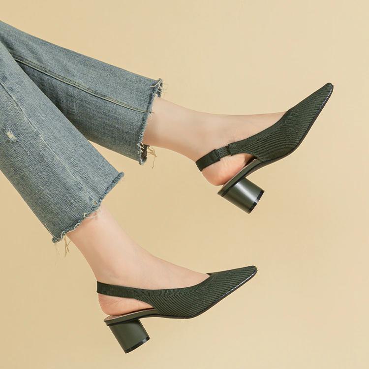 Slingback Salto Bloco Malha Tricô Confortável - Audrey