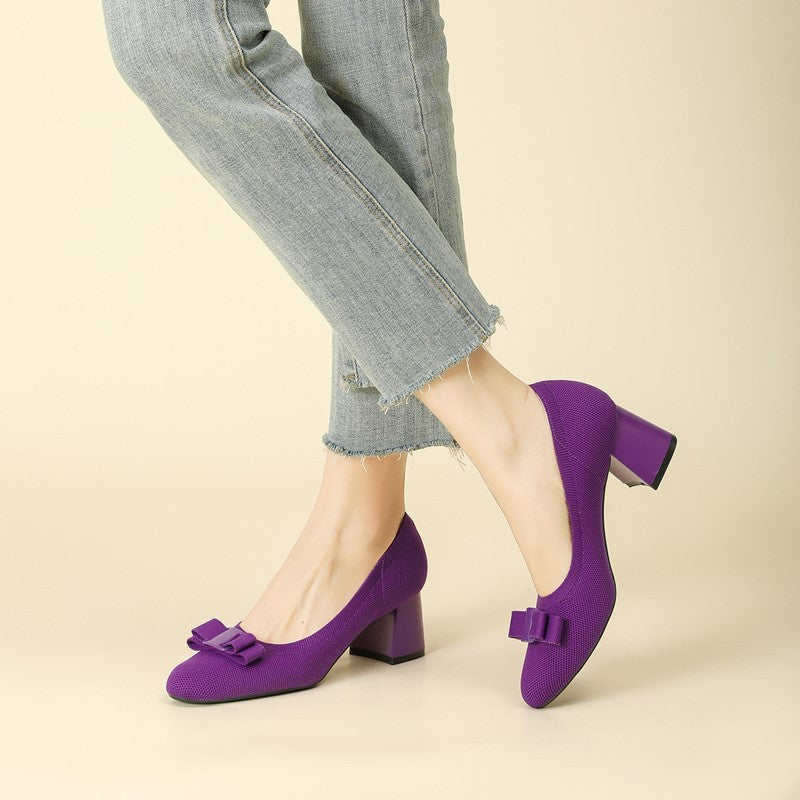 Scarpin Salto Bloco Confortável em Malha Tricô – Valerie