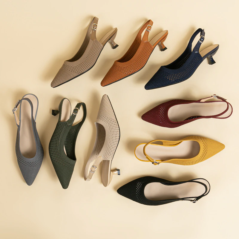 Slingback Salto Kitten Malha Tricô Confortável - Josiane