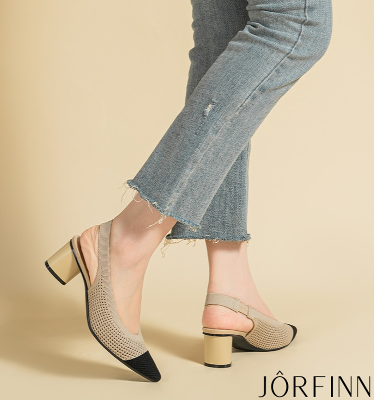 Slingback Salto Bloco Malha Tricô Confortável - Samantha