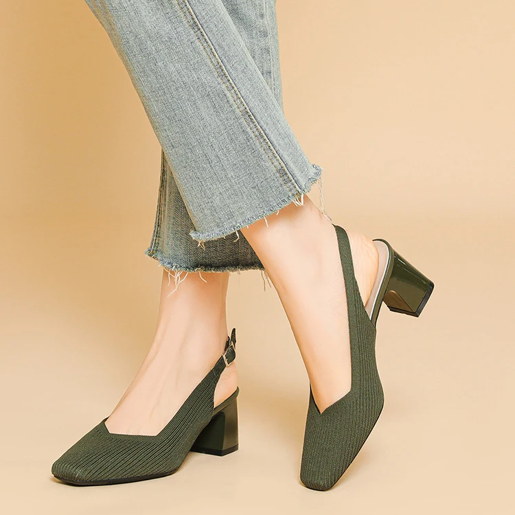 Slingback Salto Bloco Malha Tricô Confortável - Glenna