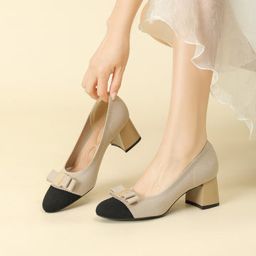 Scarpin Salto Bloco Confortável em Malha Tricô – Valerie