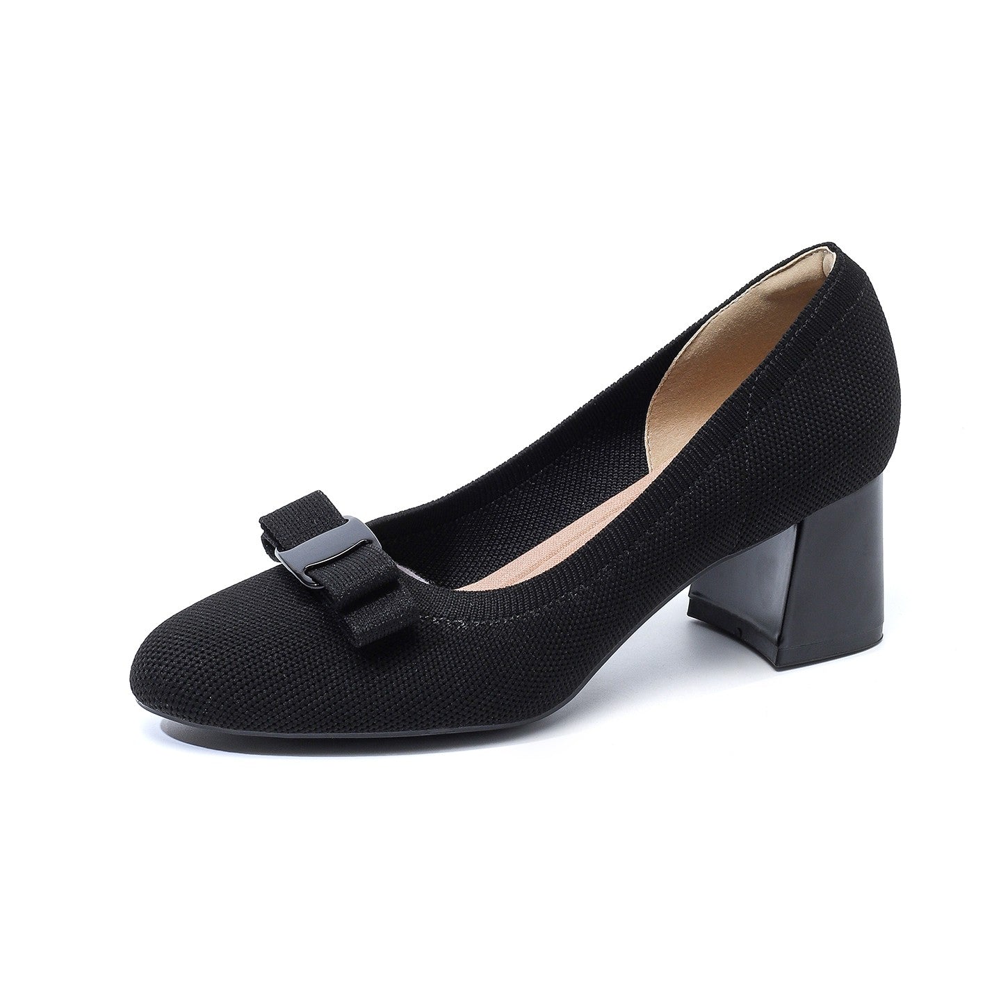 Scarpin Salto Bloco Confortável em Malha Tricô – Valerie