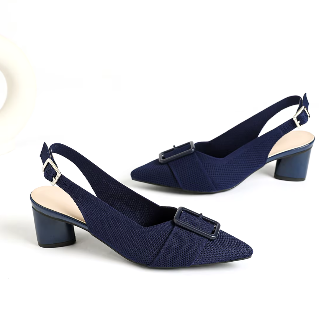 Slingback Salto Bloco Malha Tricô Confortável - Isabella