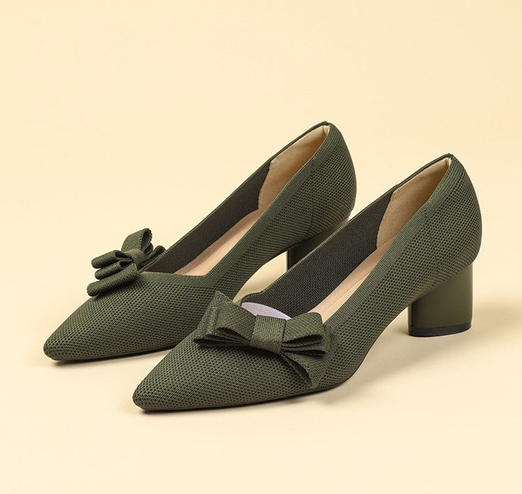Scarpin Salto Bloco Confortável em Malha Tricô - Mabel