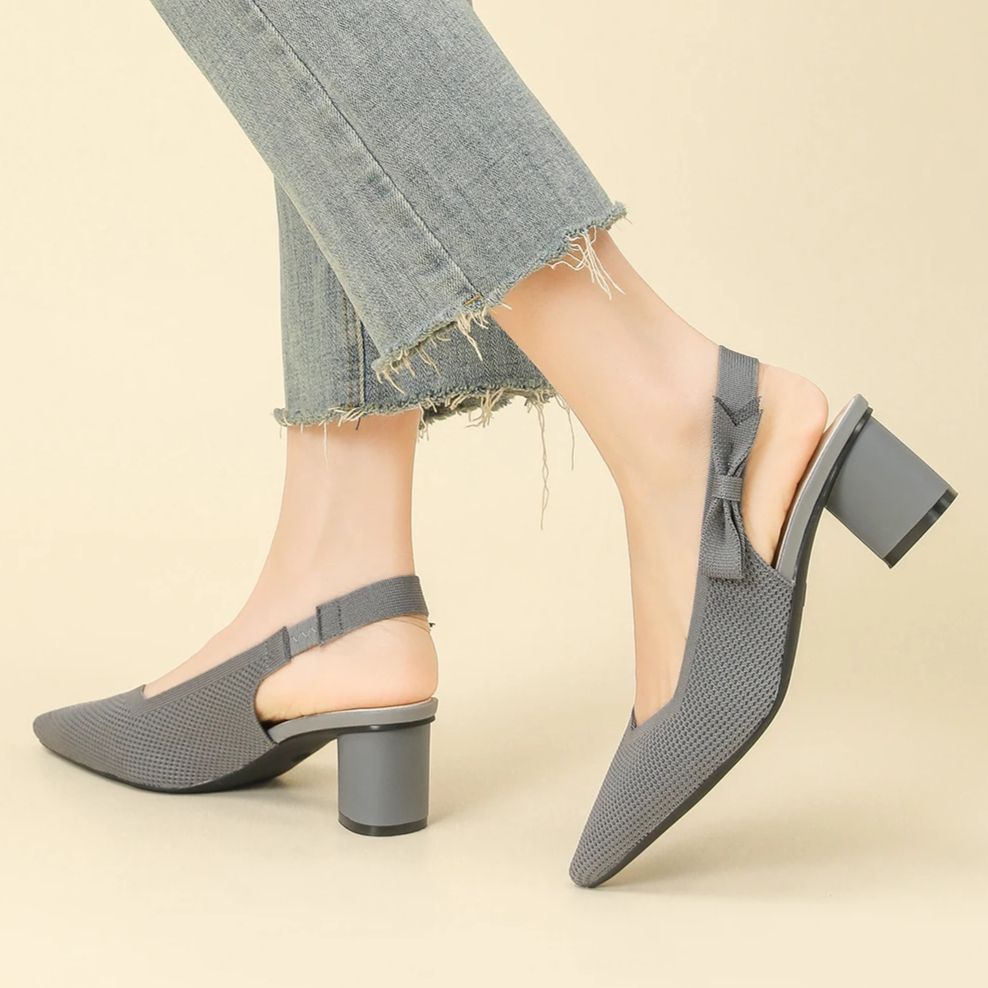 Slingback Salto Bloco em Malha Tricô Confortável – Valenne
