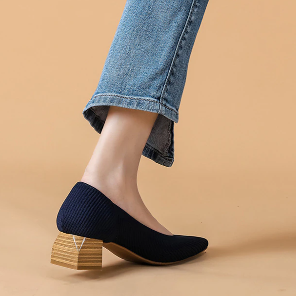Scarpin Salto Bloco Confortável em Malha Tricô - Yolanda