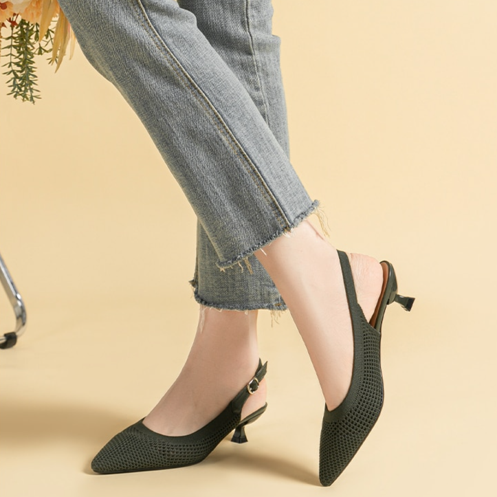 Slingback Salto Kitten Malha Tricô Confortável - Josiane