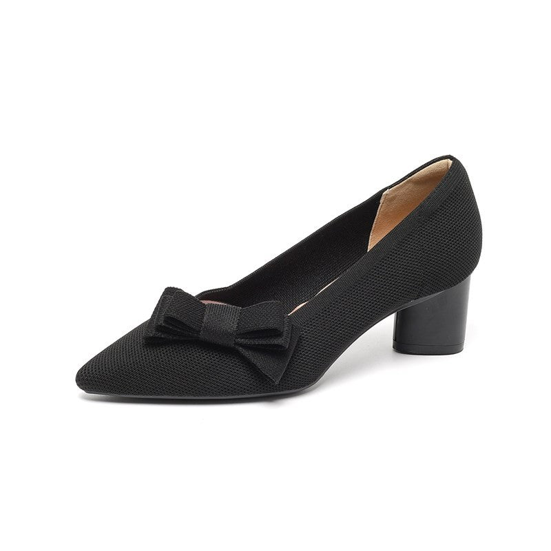 Scarpin Salto Bloco Confortável em Malha Tricô - Mabel