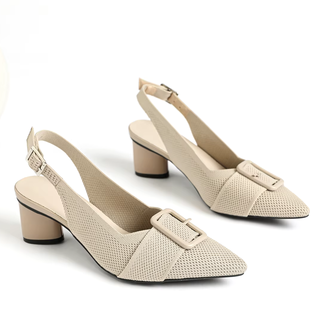 Slingback Salto Bloco Malha Tricô Confortável - Isabella