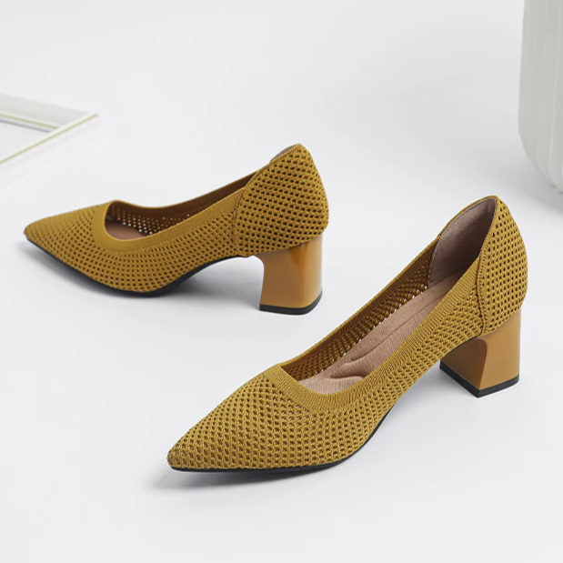 Scarpin Salto Bloco Confortável em Malha Tricô - Jade