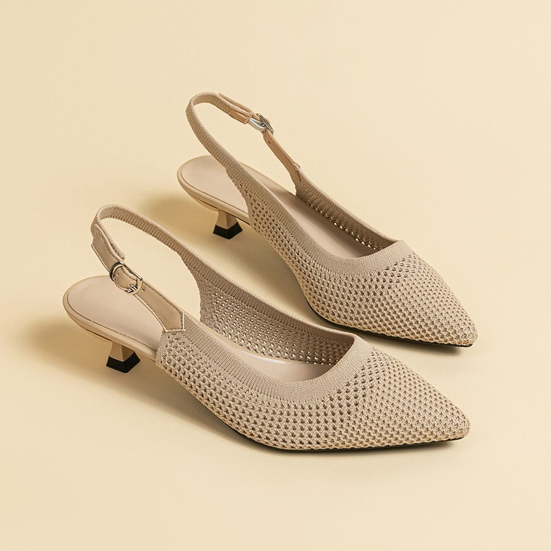 Slingback Salto Kitten Malha Tricô Confortável - Josiane