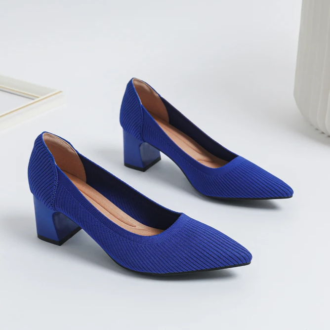 Scarpin Salto Bloco Confortável em Malha Tricô - Alice